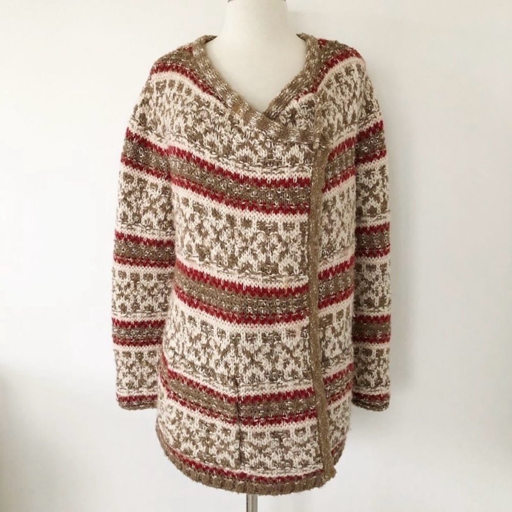 J Jill Beige Brown Knitted Cardigan Sweater Chunky Oversized Fall Women Size S - Picture 3 of 12